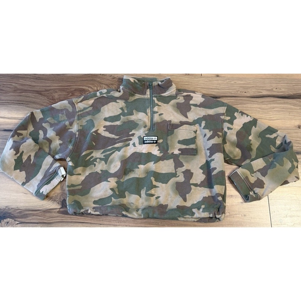 Adidas Originals Womens Cropped Camo Quarter Zip Utility Sweatshirt Large - Picture 2 of 12